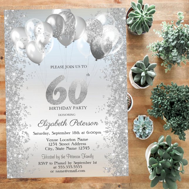 Invitación Globos de Confeti Plateados Brillantes Cumpleaños  (Subido por el creador)