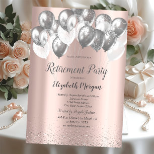 Invitación Globos de Confeti Plateados Jubilación Rosa Dorado