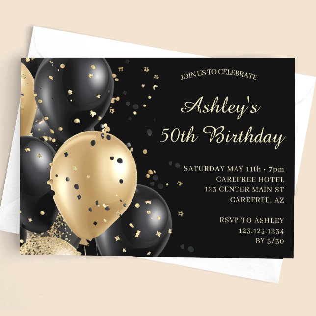 Invitación Globos de Confetti Oro Negro 50 cumpleaños (Subido por el creador)