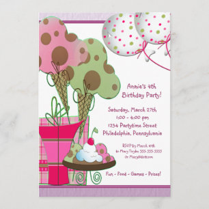 Invitación Globos de conos de helado niñas cumpleaños 4