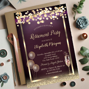 Invitación Globos de copa de champán brillo dorado Jubilación