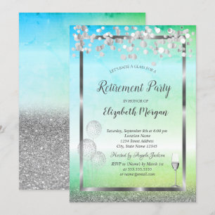 Invitación Globos de copa de vino brillo verde jubilación 
