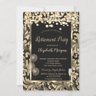 Invitación Globos de copa de vino con remolinos dorados para 