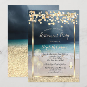 Invitación Globos de copa de vino dorados destellantes Jubila