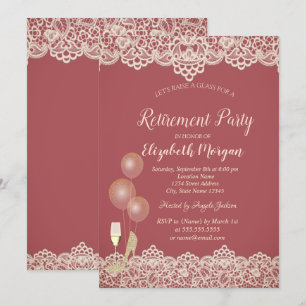 Invitación Globos de copa de vino encaje rojo jubilación