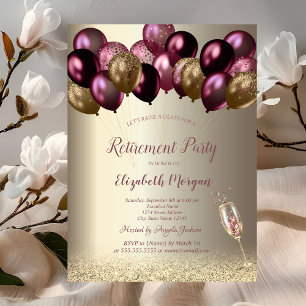 Invitación Globos de Copa de Vino, Jubilación Burdeos