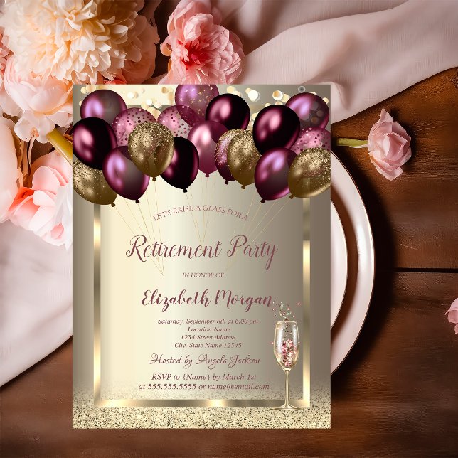 Invitación Globos de copa de vino, jubilación de champán burd (Subido por el creador)