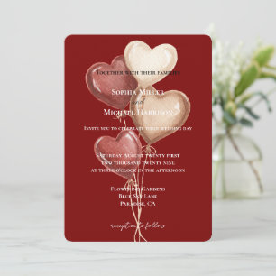 Invitación Globos de Corazón Rojo Crema Boda