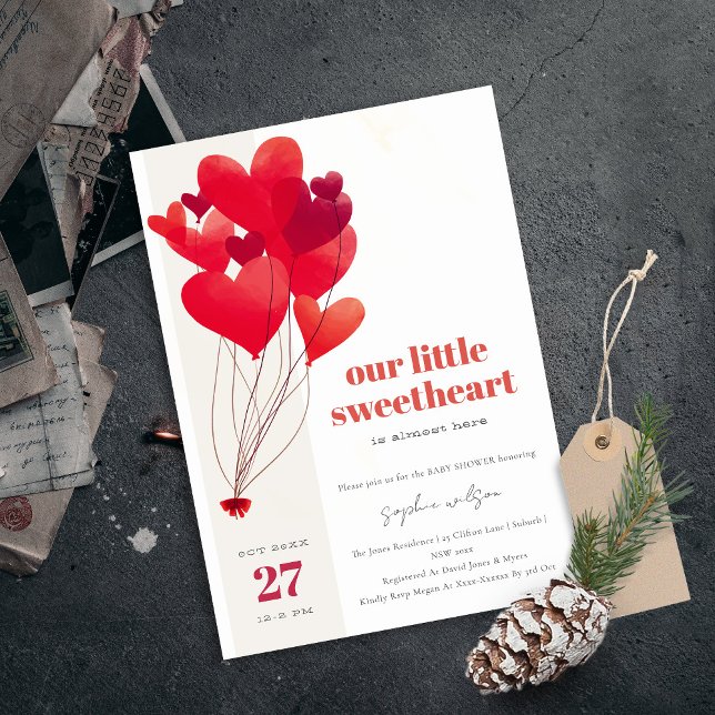 Invitación Globos de Corazón Rojo Cute Baby Shower (Subido por el creador)
