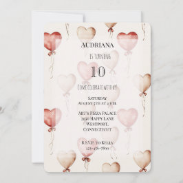 Invitación Globos de Corazones Rojas Cumpleaños