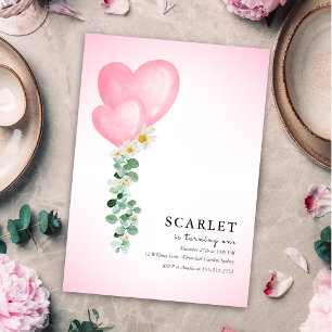 Invitación Globos de corazones tropicales sencillo primer cum