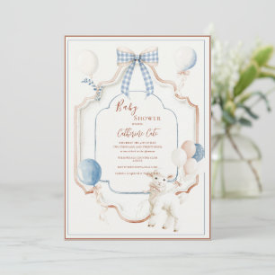 Invitación Globos de cordero con marco azul vintage para bebé