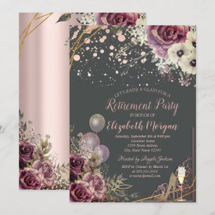 Invitación Globos de Cristal Brillo Tacones Flores Jubilación