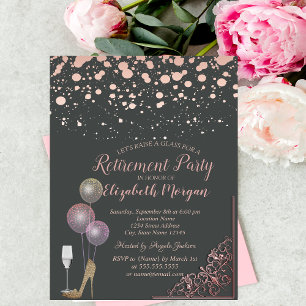 Invitación Globos de Cristal Brillo Tacones Rosa Dorado Jubil
