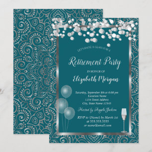 Invitación Globos de Cristal Mandala Plateado Verde Jubilació