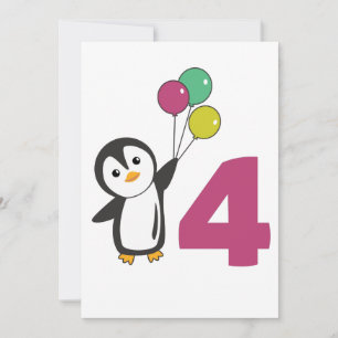 Invitación Globos de cuarto cumpleaños de pingüino para invit