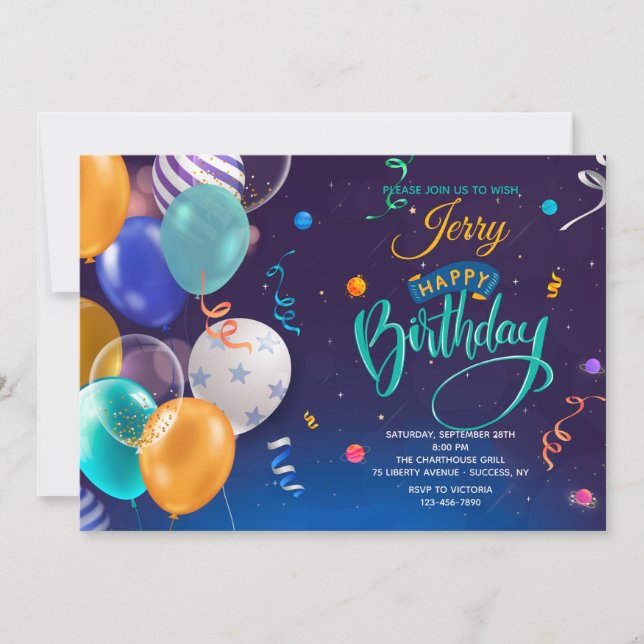Invitación Globos de cumpleaños (Anverso)