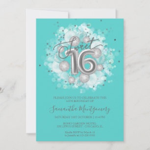 Invitación Globos de cumpleaños 16 dulces con papel de plata 