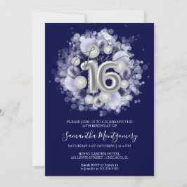 Invitación Globos de cumpleaños 16 dulces de papel de plata a
