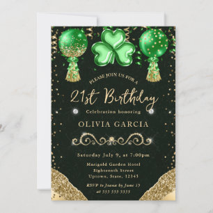 Invitación Globos de cumpleaños 21 Glam St Patrick