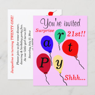 Invitación Globos de cumpleaños 21 sorpresa rosados