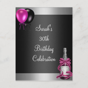Invitación Globos de cumpleaños 30 champán plata rosa