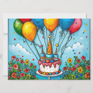 Invitación Globos de cumpleaños coloridos