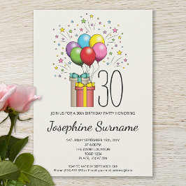 Invitación Globos De Cumpleaños Coloridos Y Presentes Con Eda