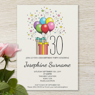 Invitación Globos de cumpleaños coloridos y regalos con edad