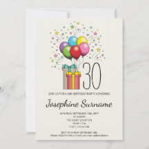 Globos de cumpleaños coloridos y regalos con edad