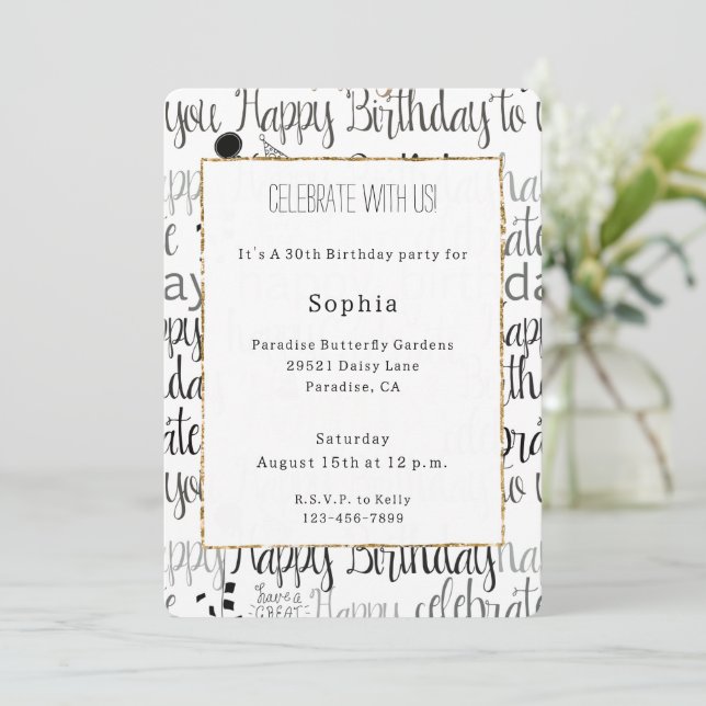 Invitación Globos de Cumpleaños Confeti  (Anverso de pie)