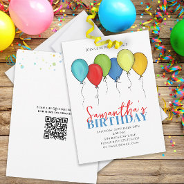 Invitación Globos de cumpleaños Confetti Fiesta moderno Códig