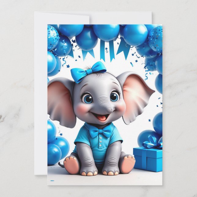Invitación Globos de cumpleaños de elefante adorable fiesta � (Anverso)