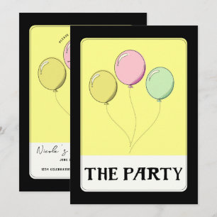 Invitación GLobos de Cumpleaños de Estilo Tarot Amarillo de F
