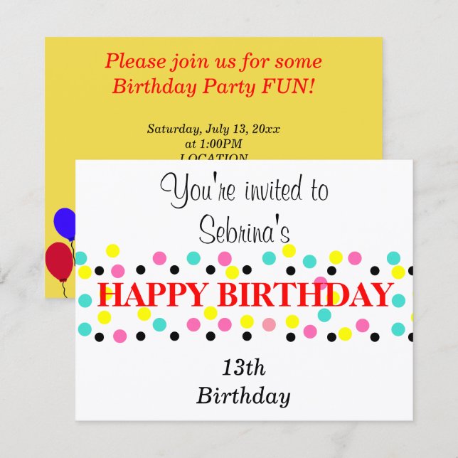 Invitación Globos de Cumpleaños Lunares (Anverso / Reverso)