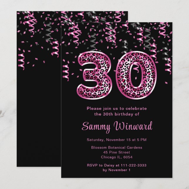Invitación Globos de cumpleaños número 30 con estampado de le (Anverso / Reverso)