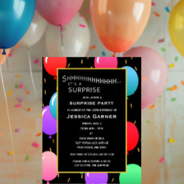 Invitación Globos de cumpleaños sorpresa y edad de Personaliz