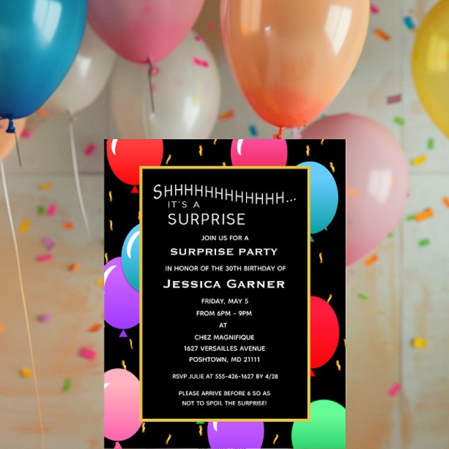 Invitación Globos de cumpleaños sorpresa y edad de Personaliz (Subido por el creador)