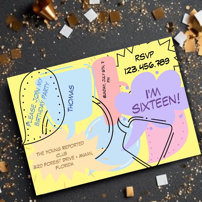 Invitación Globos de diálogo de arte pop de cómics cumpleaños (Subido por el creador)