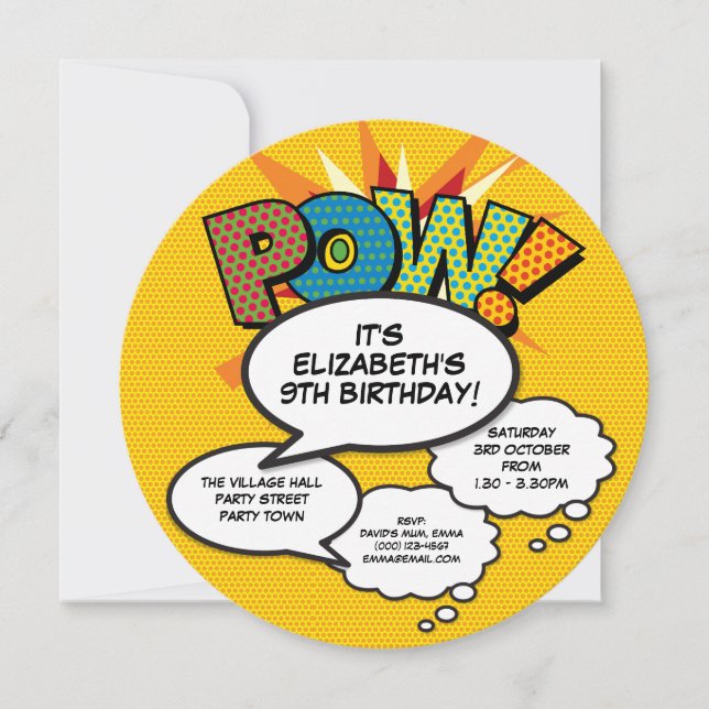 Invitación Globos de diálogo para fiesta de cumpleaños divert (Anverso)