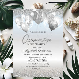 Invitación Globos de Diamantes Brillantes Plateados de Moda