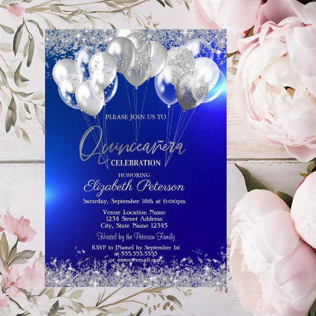 Invitación Globos de Diamantes Brillantes Plateados de Moda A (Subido por el creador)