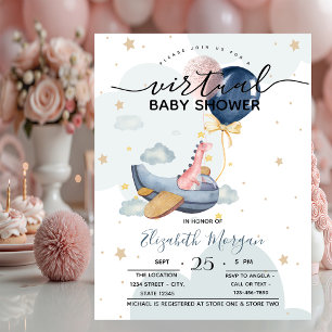 Invitación Globos de Dino en Avión para Baby Shower 