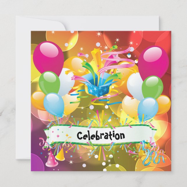 Invitación Globos de diversión para fiestas Corrientes Celebr (Anverso)