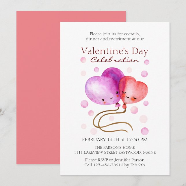 Invitación Globos de El día de San Valentín lindo personaliza (Anverso / Reverso)