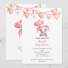 Invitación Globos de Elefante Rosa Baby Shower