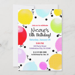 Invitación Globos de estilo cómico caprichoso Fiesta de cumpl