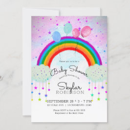 Invitación Globos de fiesta caprichosos estrellas arcoíris ba