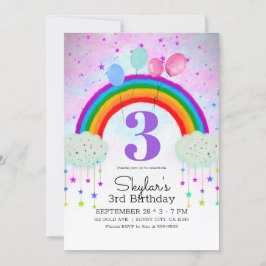 Invitación Globos de fiesta caprichosos estrellas arcoíris cu