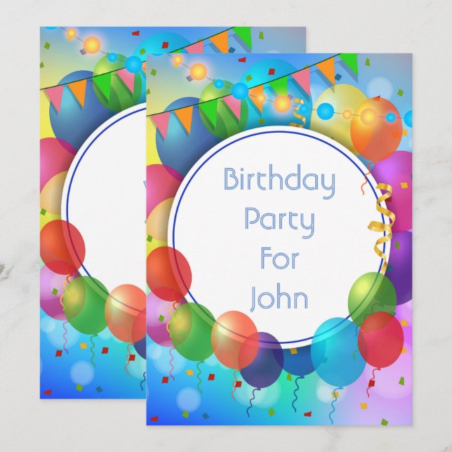 Invitación Globos de fiesta coloridos (Anverso / Reverso)